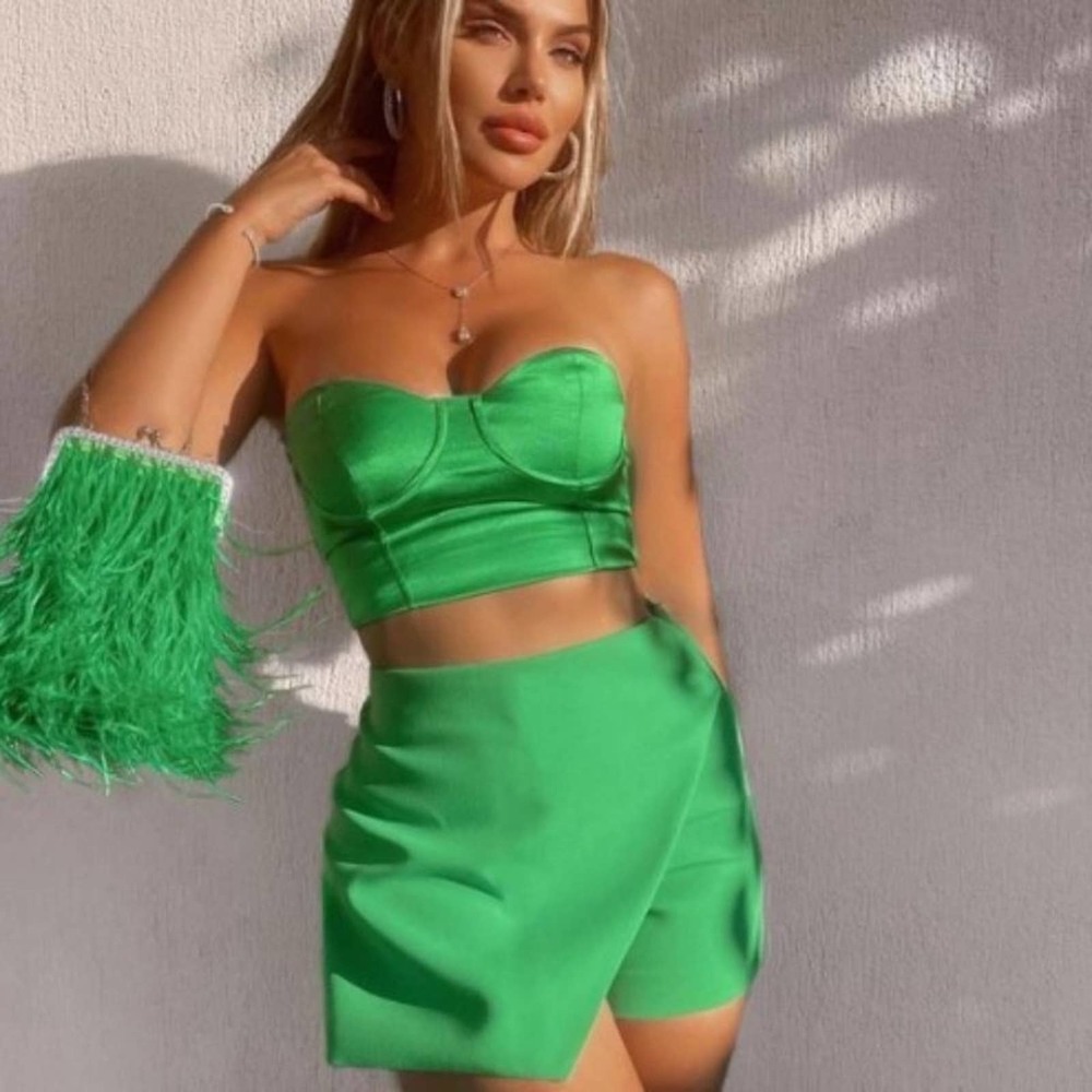 Zara BLOGGERS FAVORITE Green SATIN EFFECT Bustier Corset Top Size Medium